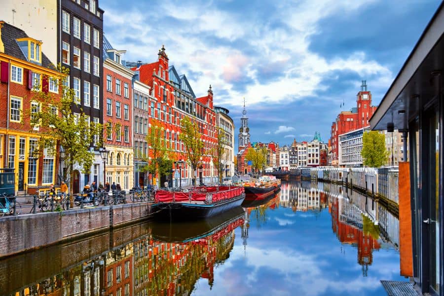 Channel in Amsterdam Netherlands houses river