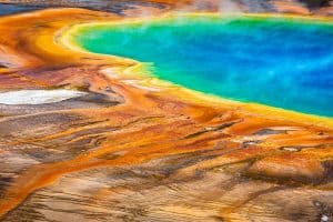 Grand Prismatic Spring closeup in Yellowstone National Park Wyoming