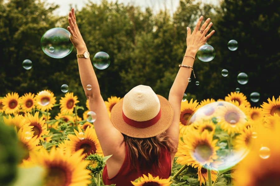 Woman Surrounded By Sunflowers sp