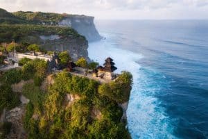 Aerial View of Uluwatu Temple at Sunrise bali indonesia