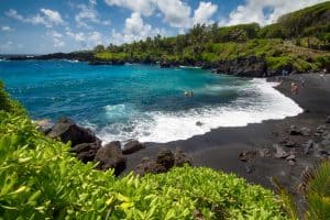 Black sand beach Waianapanapa state park Maui Hawaii