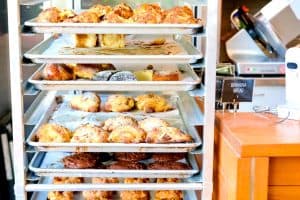 Patisserie racking trolley with freshly baked goods