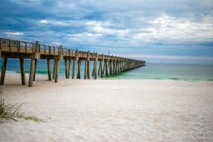 Pensacola Beach Fishing Pier extending out into the Gulf of Mexico