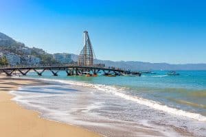 Playa De Los Muertos beach and pier close to famous Puerto Vallarta Malecon