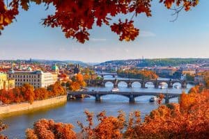 Vltava River and Charle bridge prague czech republic