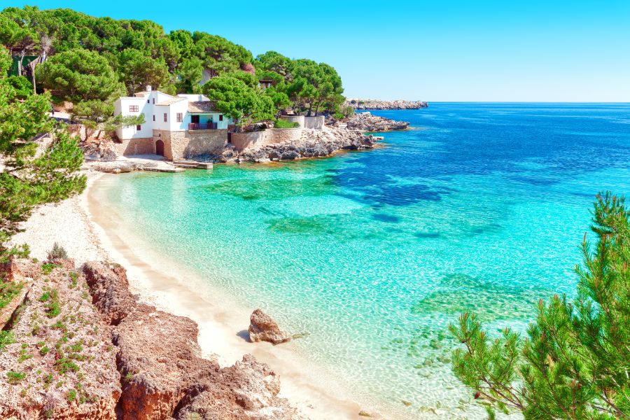 turquoise sea water and rocky coastline of Mallorca island spain