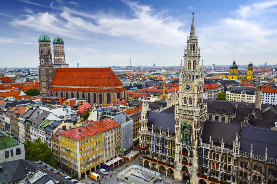 New Town Hall and Frauenkirche in Munich Germany