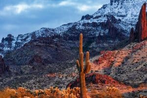 snow capped Superstition Mountains arizona sp