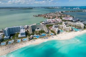 Birds Eye View of Resorts on Sea Coast in Cancun in Mexico sp