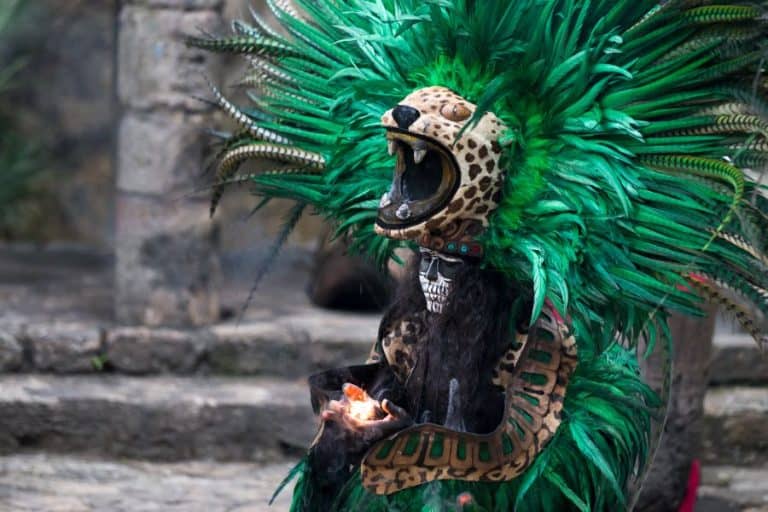 Man in Maya indian costume xcaret