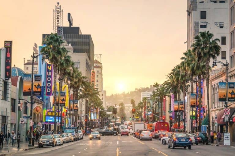 View of Hollywood Boulevard at sunset los angeles