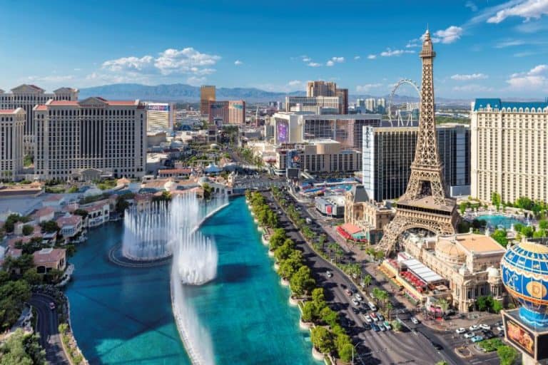 Aerial view of Las Vegas strip on a sunny day