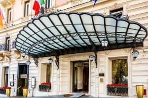 Main entrance of the Regina Hotel Baglioni in Rome