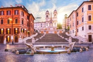 Twilight near the Spanish Steps and Fountain of the Boat rome