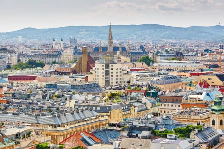 Aerial view of city center in Vienna