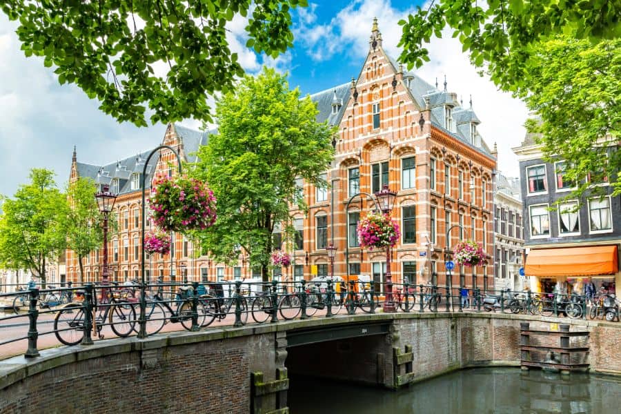 canal side cityscape of Amsterdam