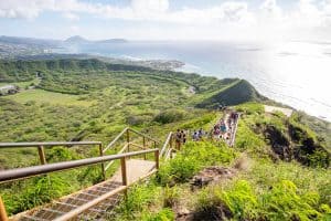 Tourists hiking on the Diamond Head lookout trail
