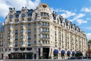 Facade of famous 5 star Hotel Lutetia in Saint Germain district paris