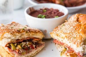 Muffalatta Sandwich with Cup of Red Beans classic New Orleans sandwich
