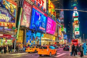 Times square at night New york city USA