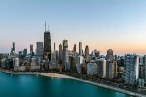 aerial view of chicago near lake michigan sp