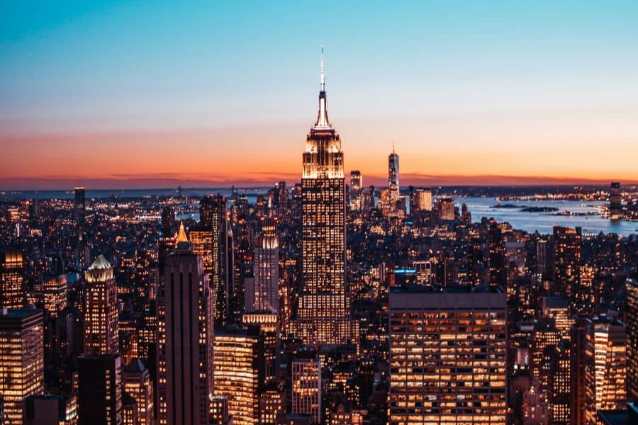 aerial view of nyc buildings during night time sp