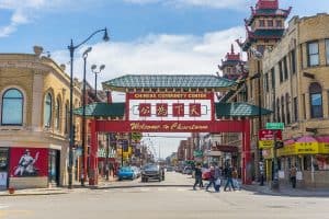 iconic Welcome sign at the entrance to Chicago's Chinatown