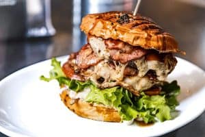 Hamburger tomato meat delicious food Juicy beef burger on a plate