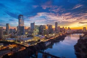 austin texas skyline at sunset sp