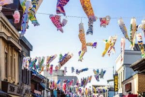 colorful carp kites in Kawagoe Japan sp